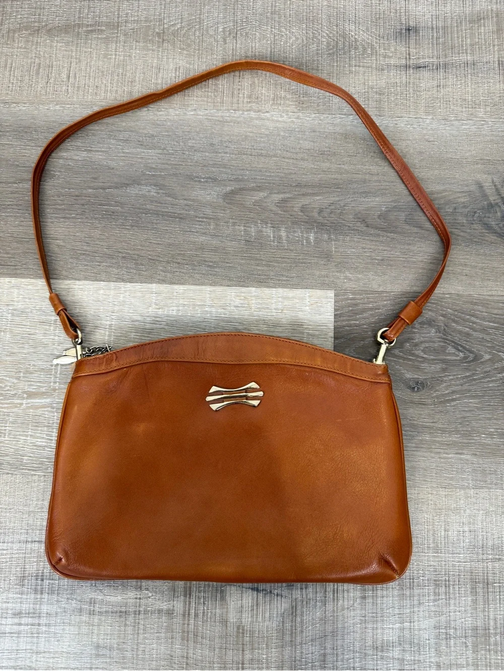 Vintage Brown Leather Double Zip Crossbody Shoulder Bag Purse